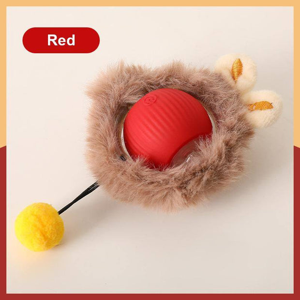 SPOVEN Interactive Cat & Dog Toys - USB Rechargeable Fast Rolling Ball with Bird Chirping & Light - Anti-Depression Pet Fun Gift - Red Color - 6.3X6.0X5.0Cm