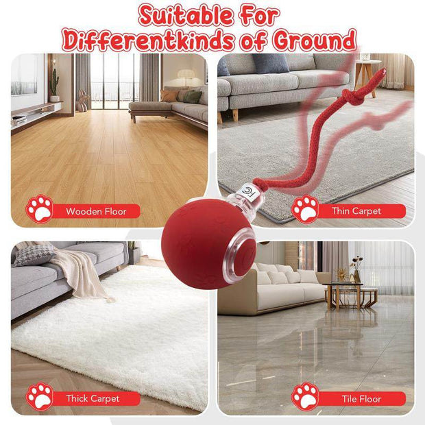 SPOVEN Interactive Cat & Dog Toys - USB Rechargeable Fast Rolling Ball with Bird Chirping & Light - Anti-Depression Pet Fun Gift - Red Color - 6.3X6.0X5.0Cm