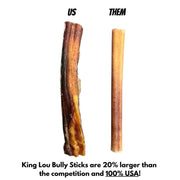 King Lou 100% USA Grass-Fed Beef KING Size Bully Stick - HUGE Long Lasting 12 Inch Single Ingredient Chew for Medium & Large Dogs & Heavy Chewers - 100% Sourced & Made in USA