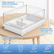 Small Turtle Tank Kit(Tank+Light+Filter), Turtle Tank Starter Kit with Bask Platform, Bottom Drain, Multi-Function Area for Small Reptiles.(White)