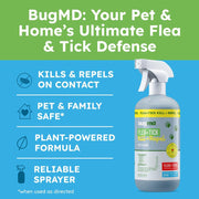 Bugmd Flea & Tick Spray for Dogs, Cats & Home – Plant-Based Formula with Cedarwood Oil – Indoor/Outdoor Use – 16 Oz