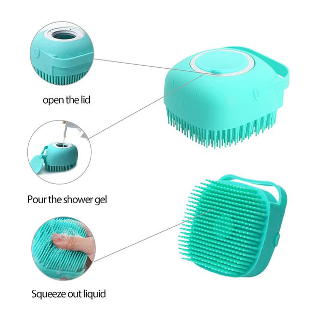 Ultimate Pet Bath Scrubber Brush - Grooming Massage Brush with Soap Dispenser for Dogs & Cats - Soft Silicone Bristles for All Coat Types
