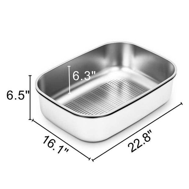 XL Sifting Litter Box for Regular Litter,Stainless Steel Sifting Box, Easy to Clean Catbox with High Sides, Includes Scoop & Transfer Bag