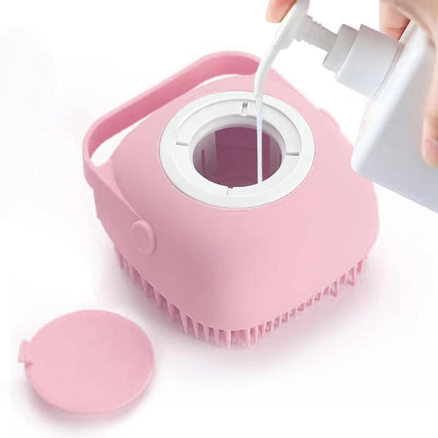 Ultimate Pet Bath Scrubber Brush - Grooming Massage Brush with Soap Dispenser for Dogs & Cats - Soft Silicone Bristles for All Coat Types