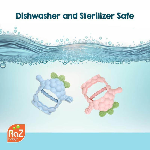 Razbaby Razberry Grip Silicone Teether Toy for 3M+ Babies & Infants - Drop Resistant, Non-Toxic, Multi-Textured Design for Front and Back Teeth