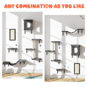 5-Piece Wall Mounted Cat Climbing Set - Ultimate Cat Playground with Soft House, Scratching Board, Tree, Hammock & Jumping Platform - Perfect Father's Day Gift!