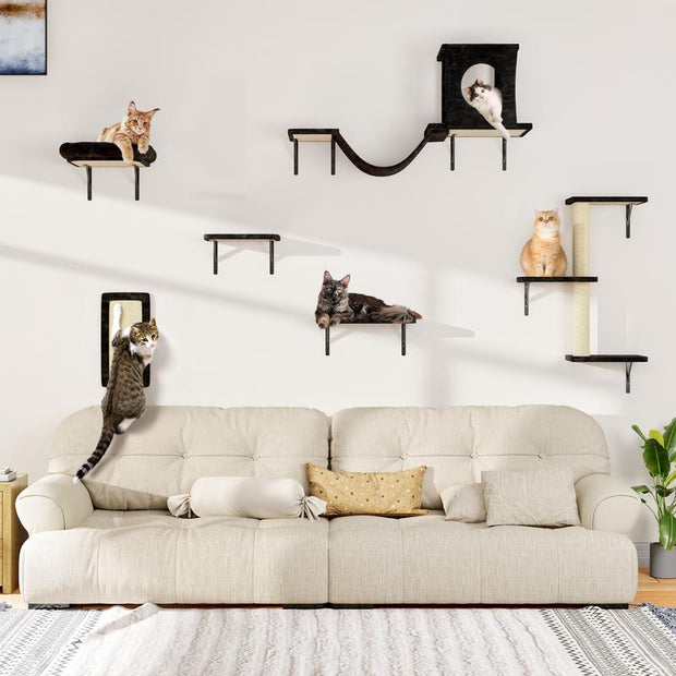 5-Piece Wall Mounted Cat Climbing Set - Ultimate Cat Playground with Soft House, Scratching Board, Tree, Hammock & Jumping Platform - Perfect Father's Day Gift!