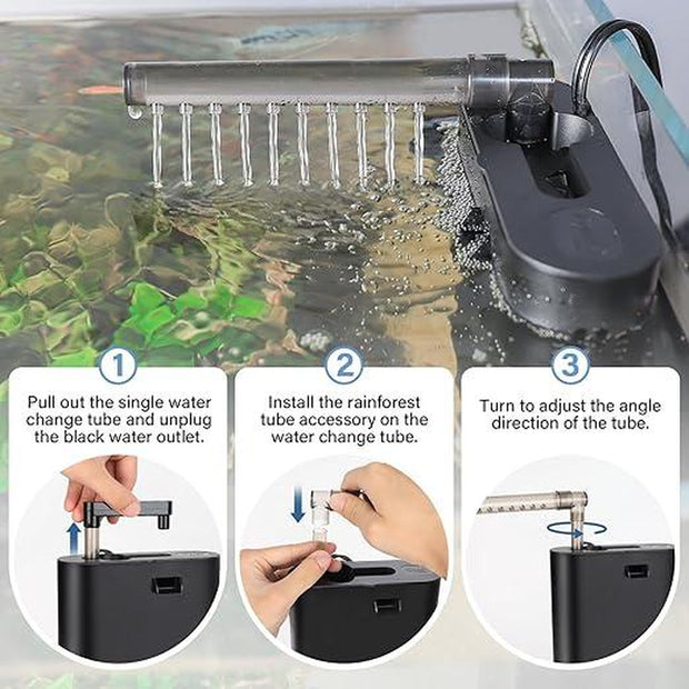Hygger Multifunctional Aquarium Filter, 60GPH Fish Tank Power Filter for Water Change, Filtration and Landscaping with Water Hose, Rainforest Tube, Sponge Ceramic Balls Filter Media