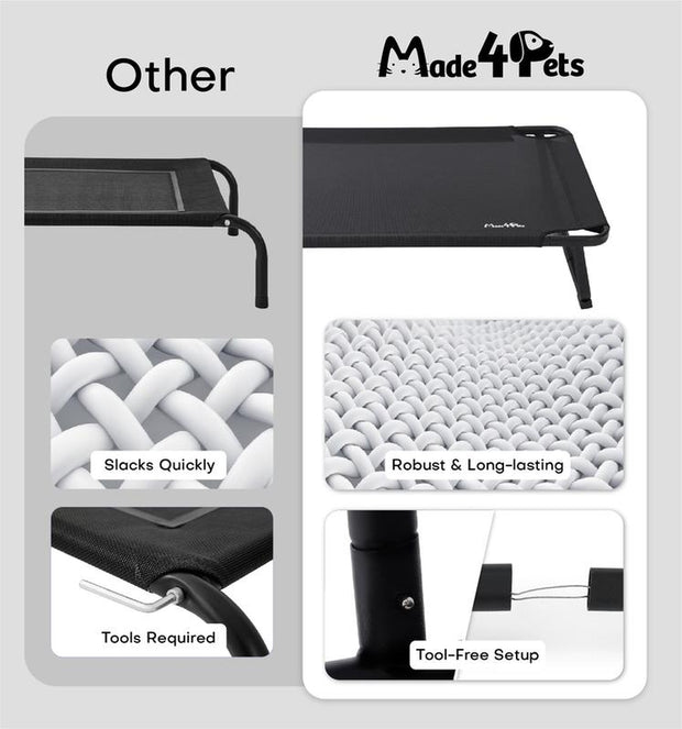 Valuxe Made4Pets Cooling Elevated Dog Bed - Portable Raised Cot with Washable Mesh & No-Slip Feet for Indoor & Outdoor Comfort