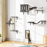 5-Piece Wall Mounted Cat Climbing Set - Ultimate Cat Playground with Soft House, Scratching Board, Tree, Hammock & Jumping Platform - Perfect Father's Day Gift!
