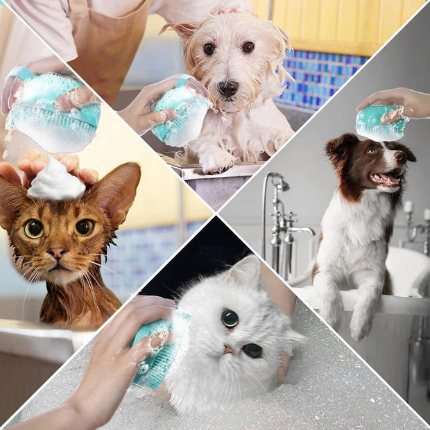Ultimate Pet Bath Scrubber Brush - Grooming Massage Brush with Soap Dispenser for Dogs & Cats - Soft Silicone Bristles for All Coat Types