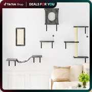 5-Piece Wall Mounted Cat Climbing Set - Ultimate Cat Playground with Soft House, Scratching Board, Tree, Hammock & Jumping Platform - Perfect Father's Day Gift!