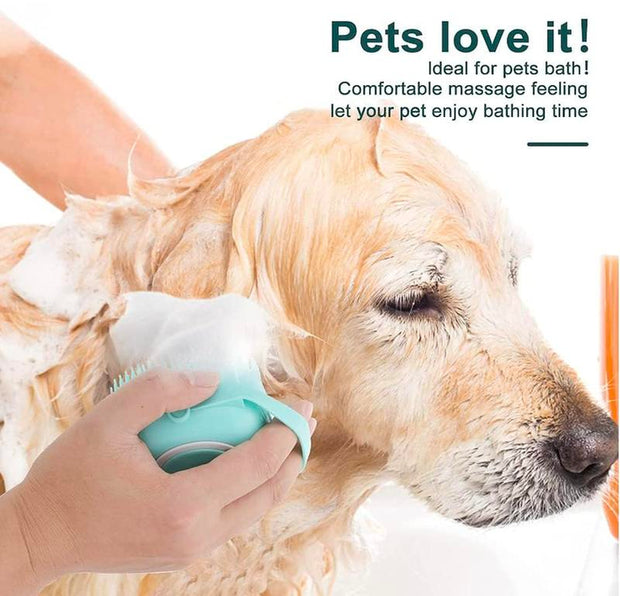 Ultimate Pet Bath Scrubber Brush - Grooming Massage Brush with Soap Dispenser for Dogs & Cats - Soft Silicone Bristles for All Coat Types