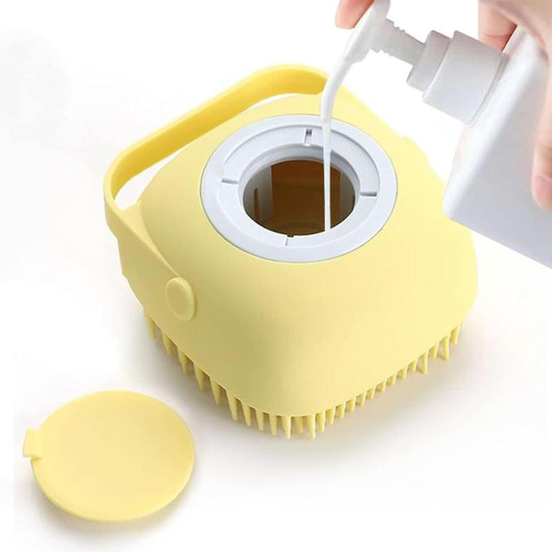Ultimate Pet Bath Scrubber Brush - Grooming Massage Brush with Soap Dispenser for Dogs & Cats - Soft Silicone Bristles for All Coat Types