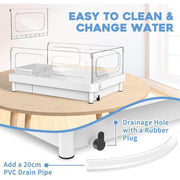 Small Turtle Tank Kit(Tank+Light+Filter), Turtle Tank Starter Kit with Bask Platform, Bottom Drain, Multi-Function Area for Small Reptiles.(White)
