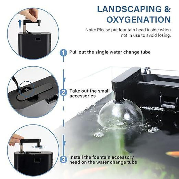 Hygger Multifunctional Aquarium Filter, 60GPH Fish Tank Power Filter for Water Change, Filtration and Landscaping with Water Hose, Rainforest Tube, Sponge Ceramic Balls Filter Media