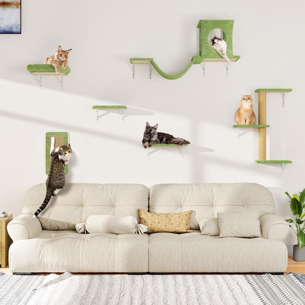 5-Piece Wall Mounted Cat Climbing Set - Ultimate Cat Playground with Soft House, Scratching Board, Tree, Hammock & Jumping Platform - Perfect Father's Day Gift!
