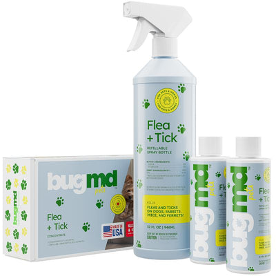 Bugmd Flea & Tick Concentrate (3.7 Oz, 2-Pack) – Plant-Based Formula for Pet Areas, Safe for Use around Dogs