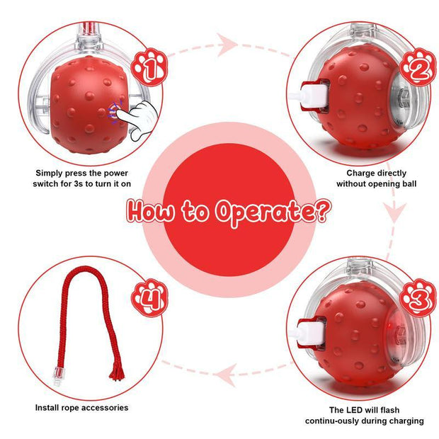 SPOVEN Interactive Cat & Dog Toys - USB Rechargeable Fast Rolling Ball with Bird Chirping & Light - Anti-Depression Pet Fun Gift - Red Color - 6.3X6.0X5.0Cm