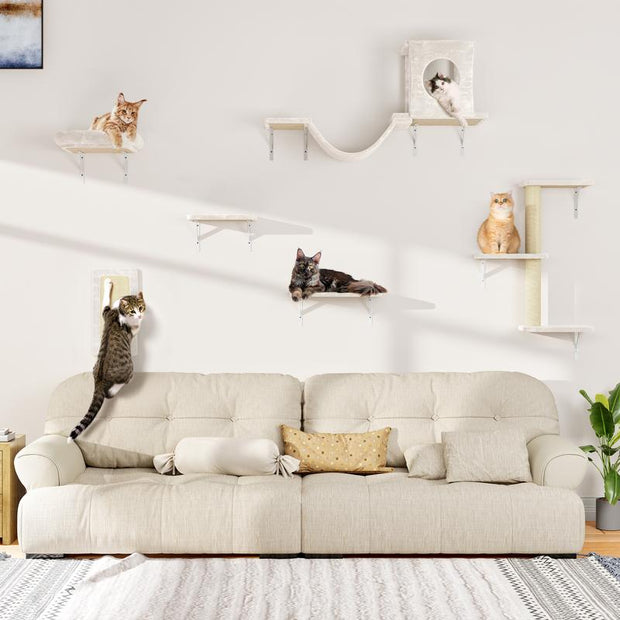 5-Piece Wall Mounted Cat Climbing Set - Ultimate Cat Playground with Soft House, Scratching Board, Tree, Hammock & Jumping Platform - Perfect Father's Day Gift!