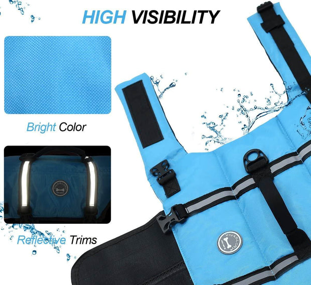 Rip Stop Dog Life Vest, Swimming Vest with Handle, Buoyancy for Doggy Puppy, Dog Life Jacket for Swimming & Boating, M, Blue
